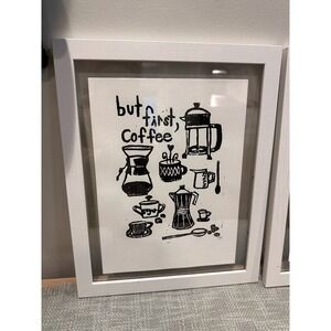 but first, coffee - linoleum block print - 9"x12" wall art